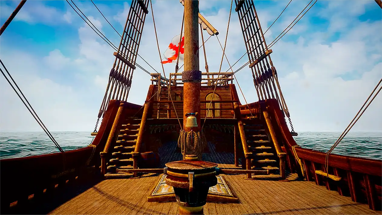 Imagen de la experiencia de realidad virtual, muestra la cubierta de la Nao Victoria.